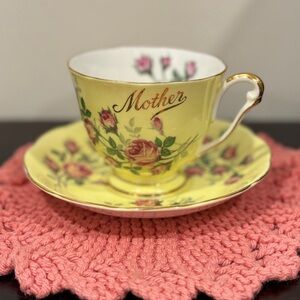Vintage Queen Anne Bone China "Mother" teacup and saucer set.